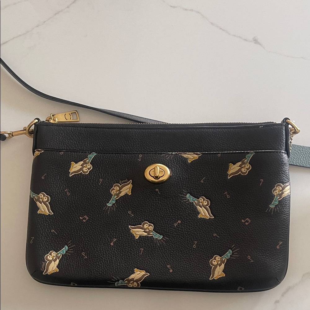 Coach Black Leather Crossbody with Owl Motif authentic great condition bag